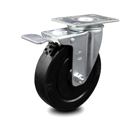 Service Caster 5 Inch Soft Rubber Wheel Swivel Top Plate Caster with Total Lock Brake SCC SCC-TTL20S514-SRS
